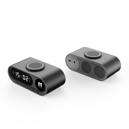 Настольные часы "Smart Hub" с bluetooth колонкой 5Вт, беспроводной (15W) зарядкой и подсветкой логотипа