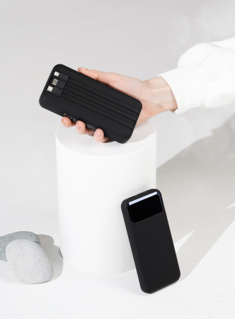 Зарядное (22.5W) устройство "Top Grade SOFTTOUCH" 20000 mAh с подсветкой логотипа, встроенными кабелями и цифровым индикатором заряда Зарядное (22.5W) устройство "Top Grade SOFTTOUCH" 20000 mAh с подсветкой логотипа, встроенными кабелями и цифровым индикатором заряда