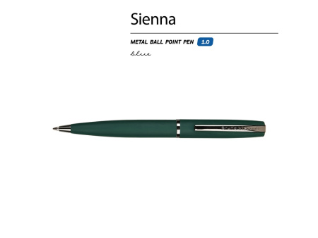 Ручка металлическая шариковая Sienna, софт-тач, 1.0 мм, зеленый