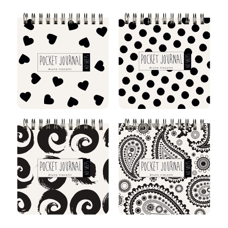 "POCKET JOURNAL" 105 х 105 мм, 60 Л, (4 ВИДA) НА ГРЕБНЕ "BLACK&WHITE"