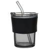 Стакан стеклянный с трубочкой и капхолдером Karamel, черный