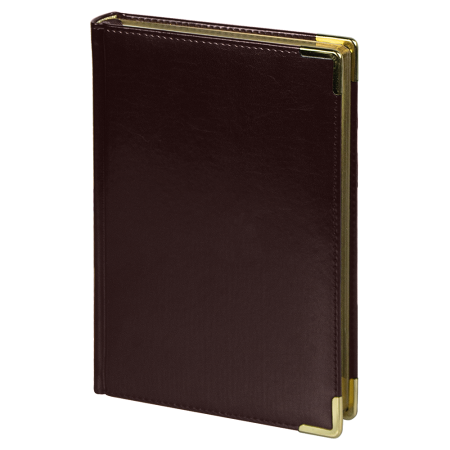 Ежедневник полудатированный Classic Pristine Gold А5, темно-коричневый  с золотом, с металлическими уголками, в твердой обложке с поролоном