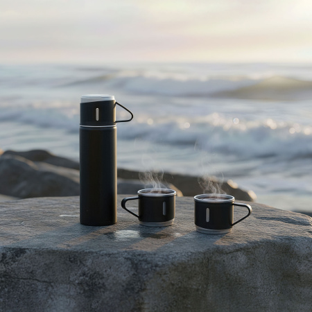 Набор подарочный "Алтай": термос, 3 кружки, покрытие пудра