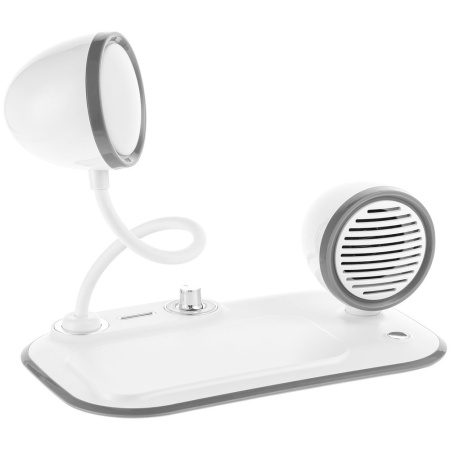 Лампа с колонкой и беспроводной зарядкой Flashback, белая Лампа с колонкой и беспроводной зарядкой Flashback, белая