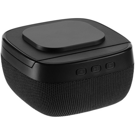 Колонка с беспроводной зарядкой Esca и подсветкой логотипа, черная Колонка с беспроводной зарядкой Esca и подсветкой логотипа, черная